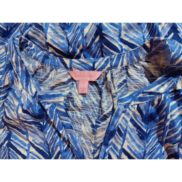 Lilly Pulitzer Tank Top Blouse Blue and White Fringe Women’s Size Small. Cute! - Picture 3 of 9